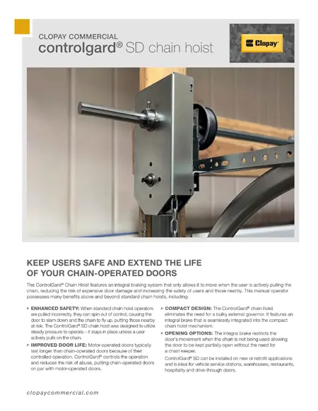 Clopay ControlGard SD chain hoist product sheet