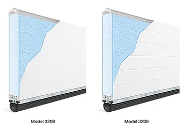 Two different models of Clopay garage door