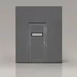 Gray commercial sectional door with a built-in pass door