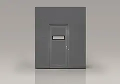 Gray commercial sectional door with a built-in pass door