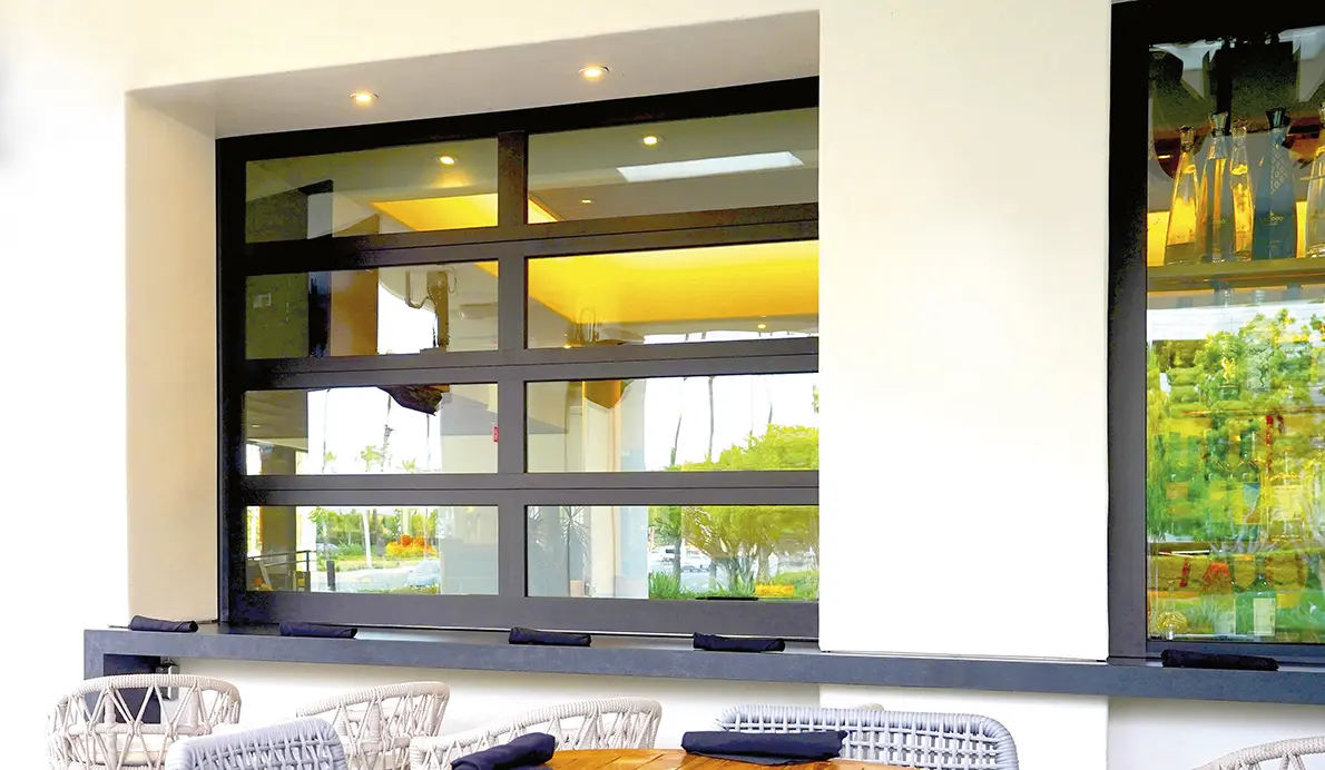 Clopay VertiStack Avante aluminum and glass door