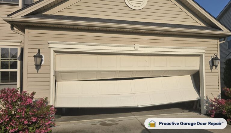 Damaged garage door before repair, photo 2