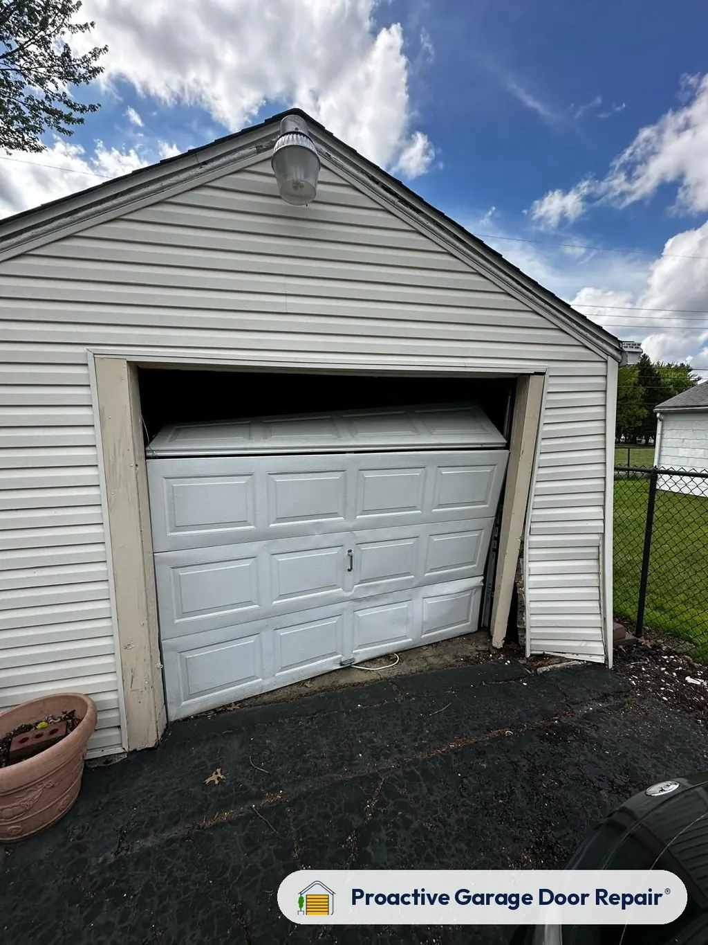 White single garage door on a detached garage