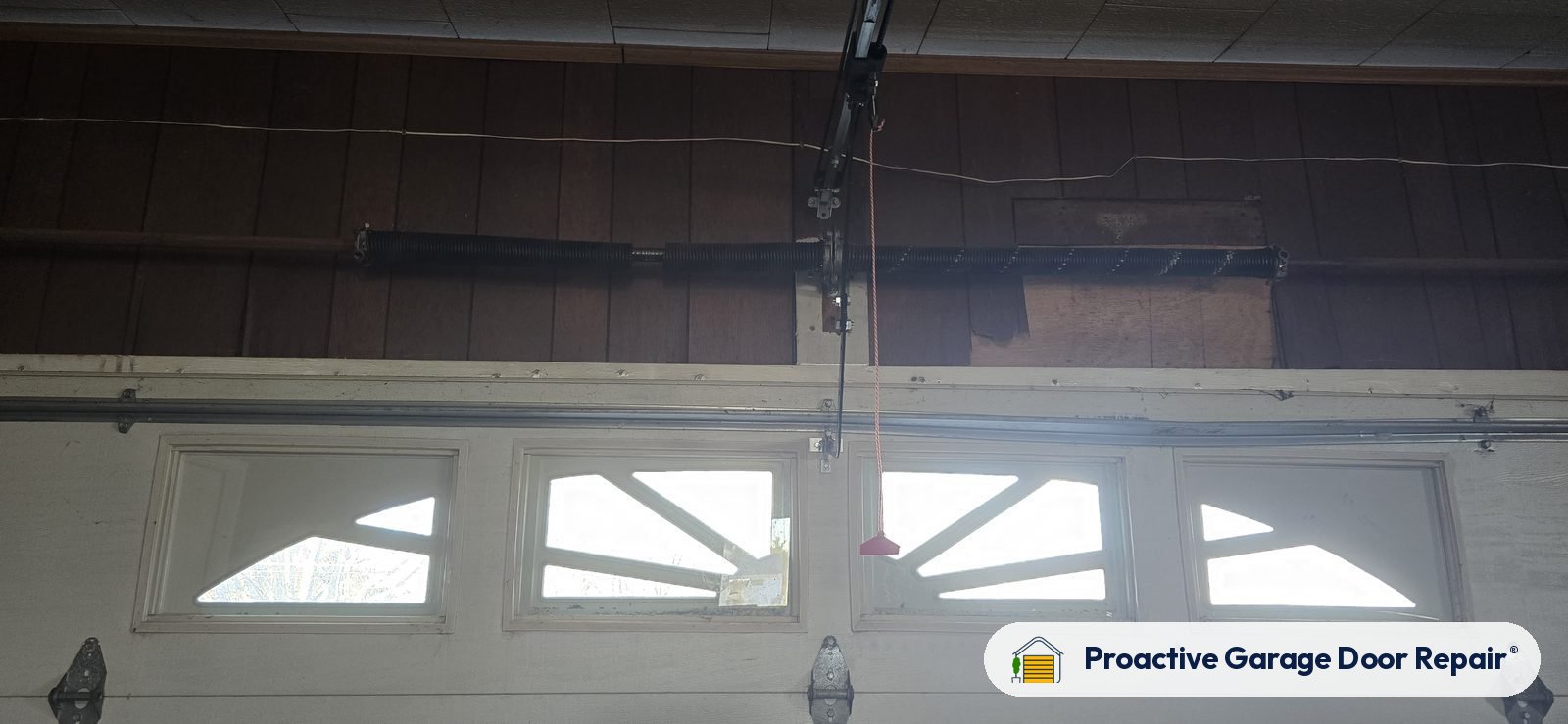 Inside view of a garage door after a Proactive Garage Door Repair visit in Louisville, Ohio