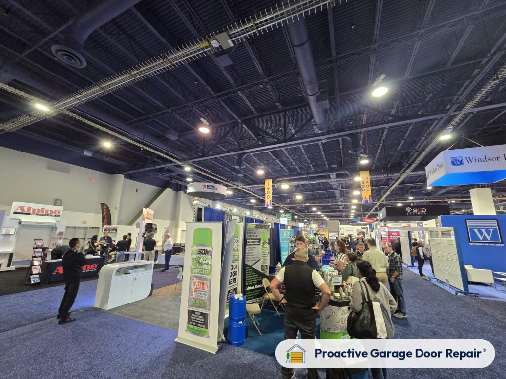 Show floor of the IDA Expo 2026 with garage door and parts booths