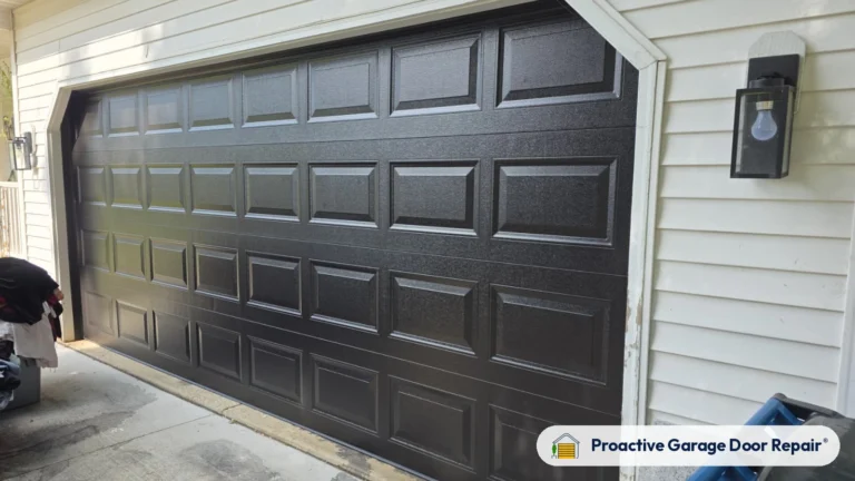 New black raised panel garage door installed by Proactive Garage Door Repair