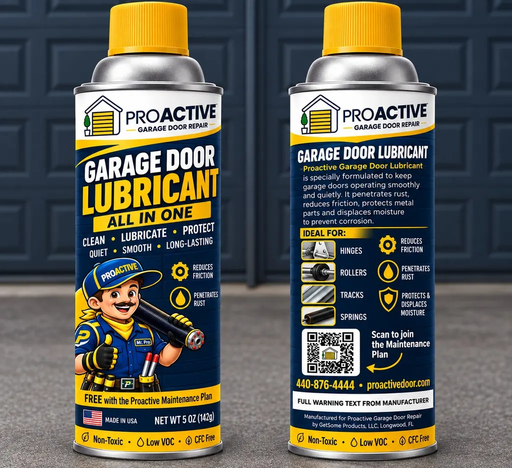 Proactive Garage Door Lubricant spray can, front and back