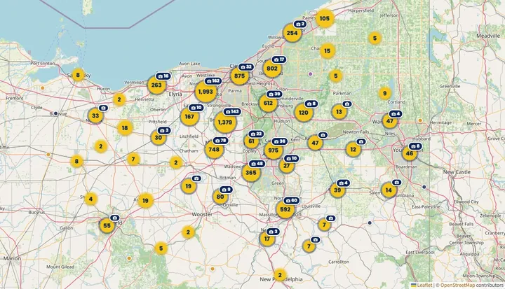Map of 9,400+ Proactive Garage Door Repair jobs and service calls across Northeast Ohio